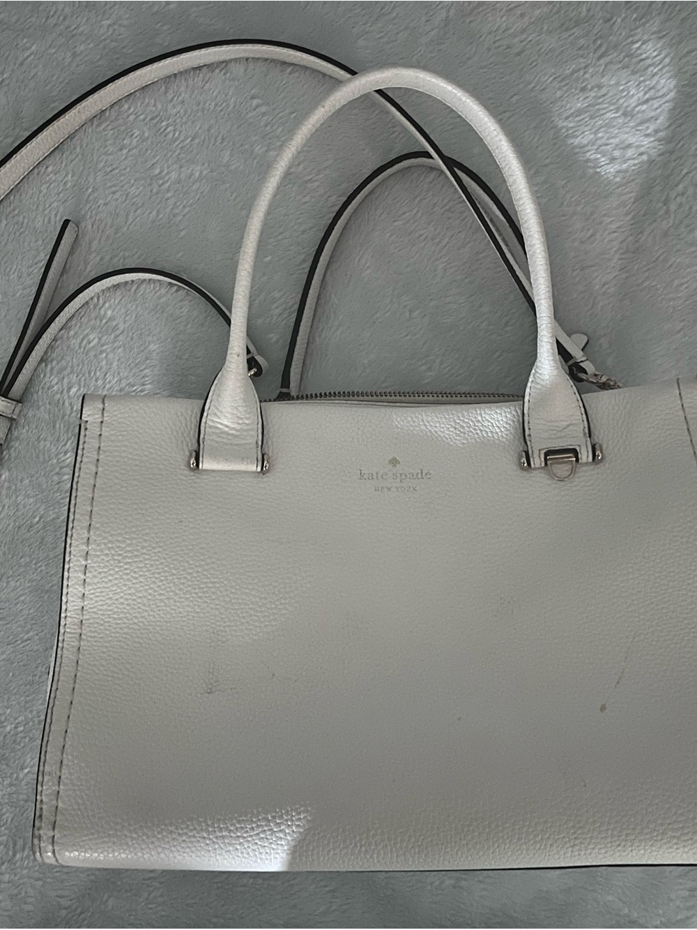 kate spade White Pebbled Leather Double-Handle Satchel
